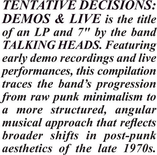 Talking Heads TENTATIVE DECISIONS: DEMOS & LIVE (603497809530)New Black Vinyl LP